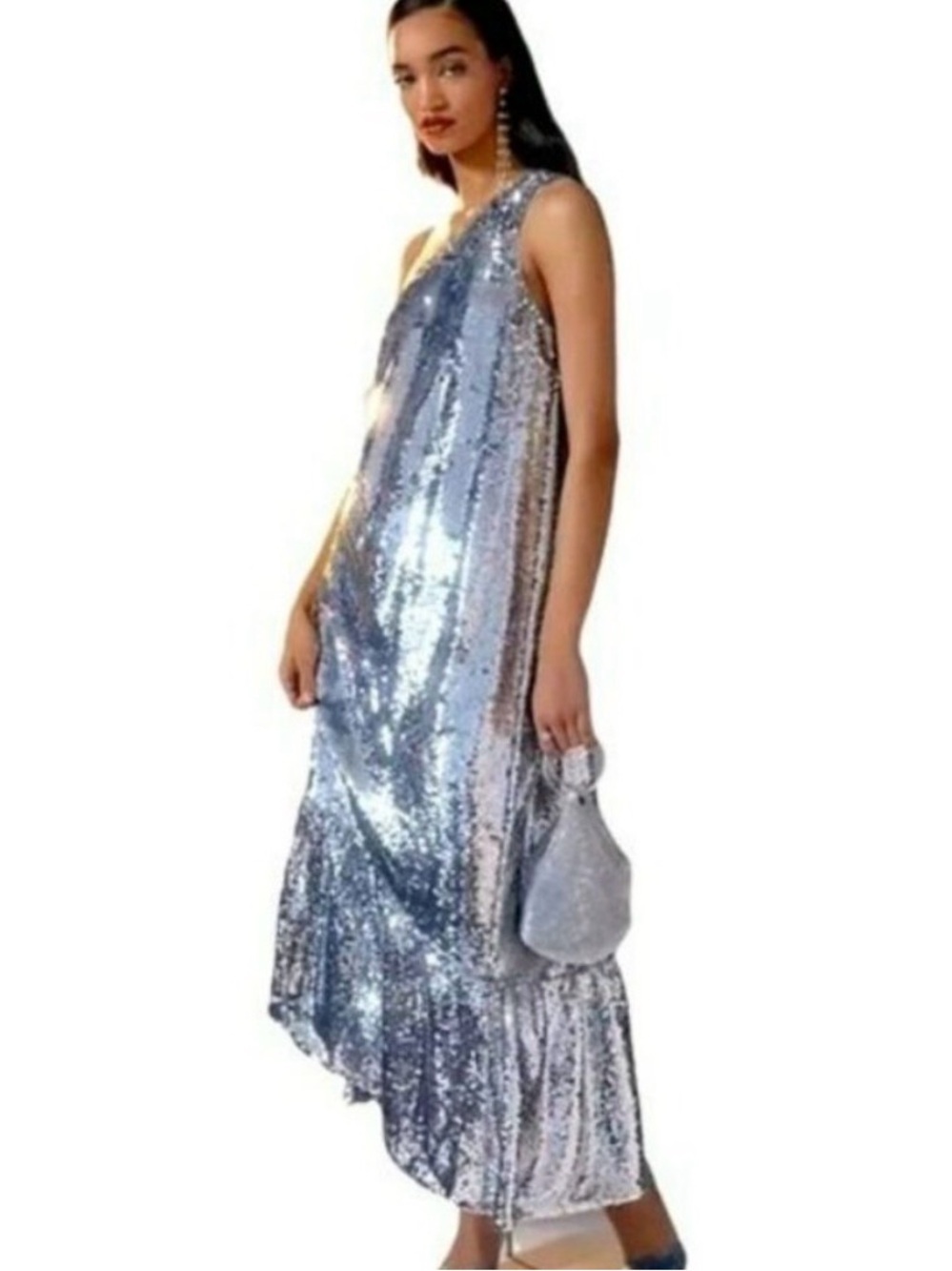 Anthropologie Maeve Small Sequins One Shoulder Maxi Evening Formal Dress NWT - Picture 2 of 11